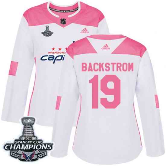 Adidas Capitals #19 Nicklas Backstrom White Pink Authentic Fashion Stanley Cup Final Champions Womens Stitched NHL Jersey